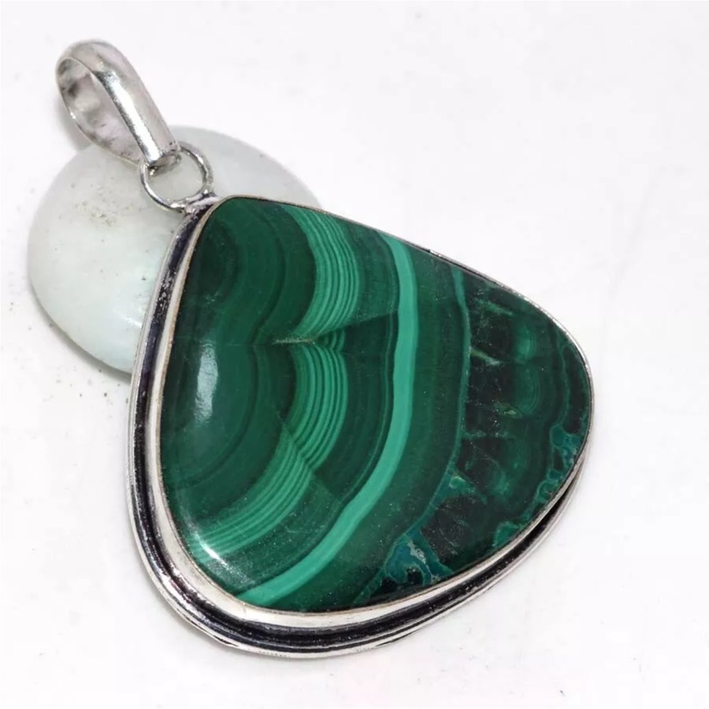 Huge genuine Malachite silver pendant - Picture 5 of 7